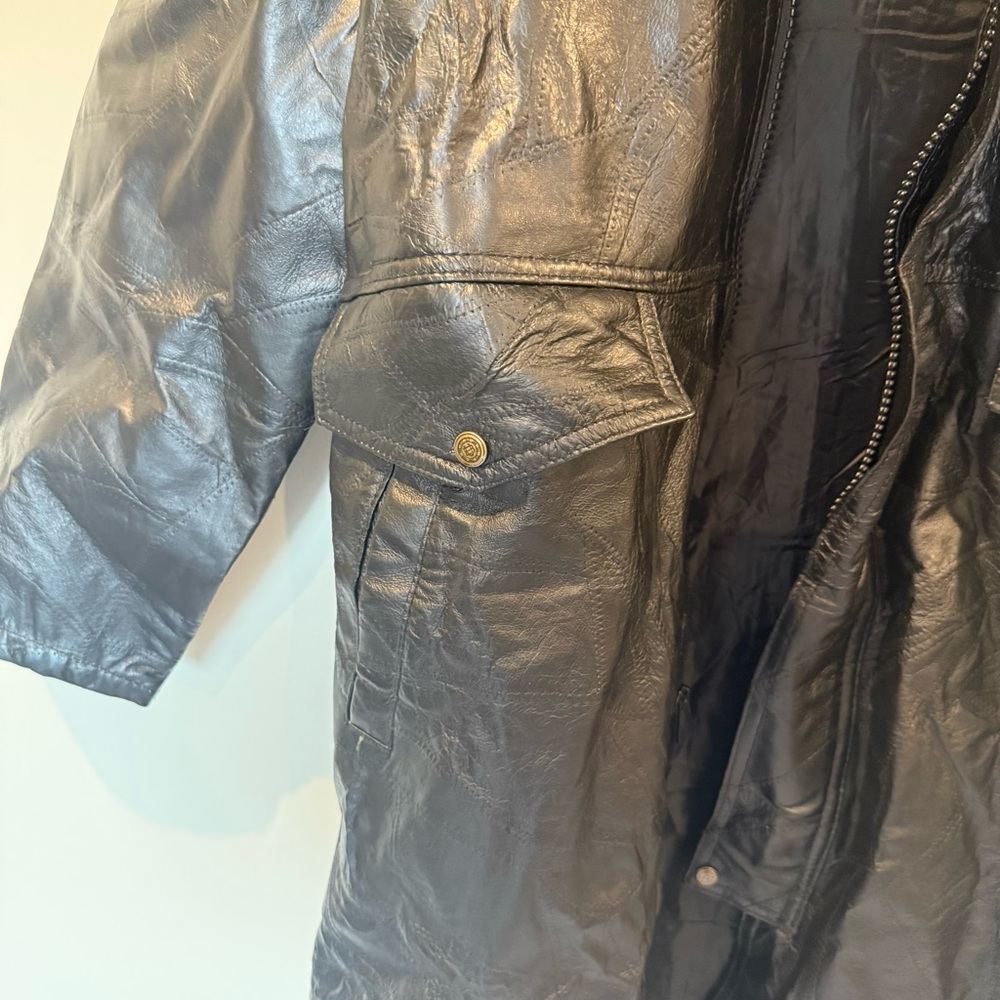 Vintage Black Leather Trench Duster Coat - Picture 4 of 11